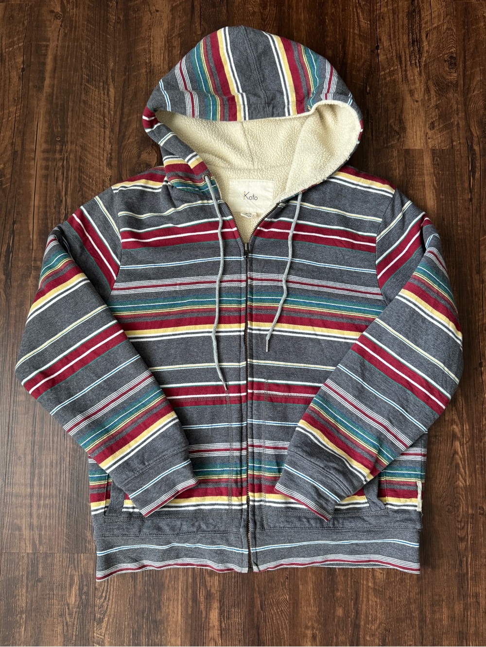 Koto Fleece Lined Striped Unisex Zip Up Hoodie